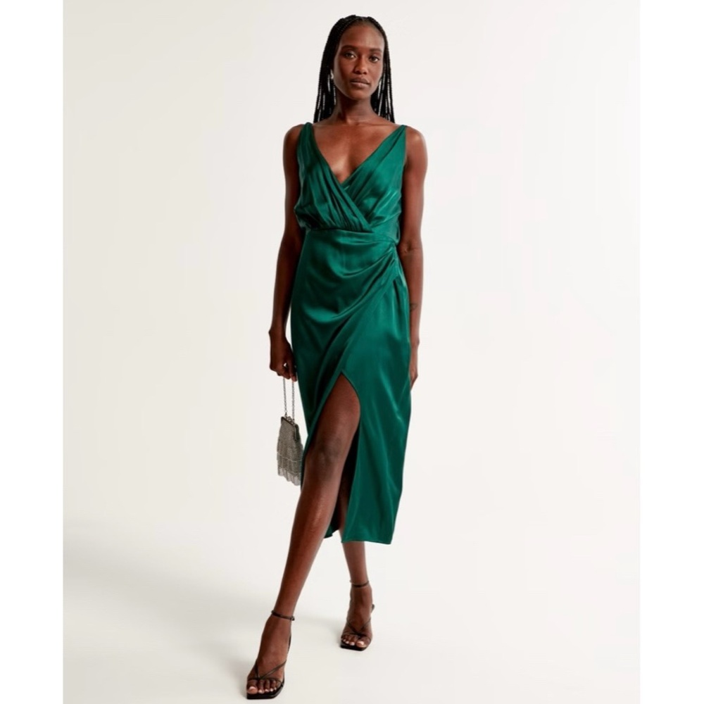 NEW Abercrombie & Fitch Satin Draped Wrap Midi Dress